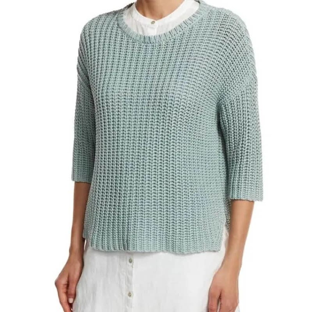 Eileen Fisher Mint Green Chunky Cable Knit Sweater - Size S
